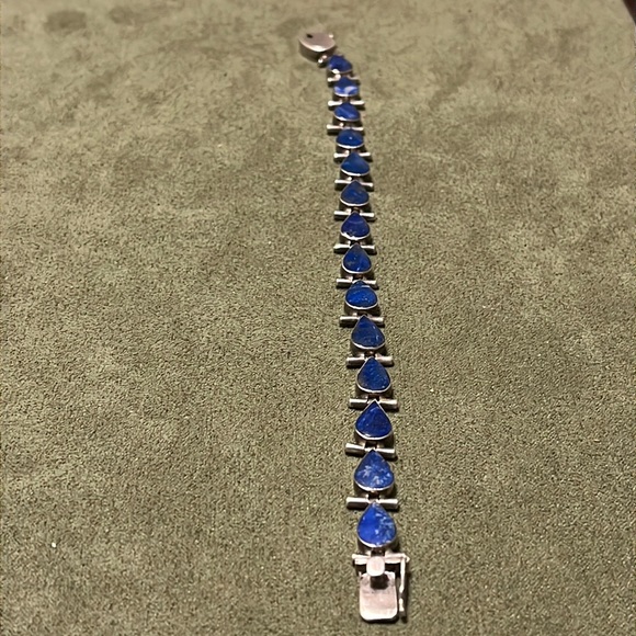 Antique Lapis Inlay 975 Chilean Sterling Silver Bracelet - Picture 2 of 5